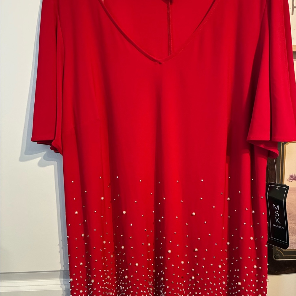MSK Red Silver Embellished Graphic Blouse